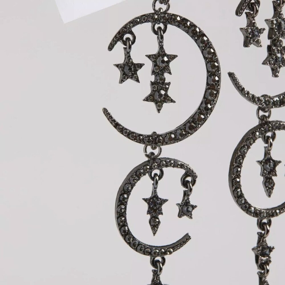 MOON STATEMENT LONG DANGLE DROP EARRINGS - Picture 2 of 3